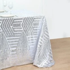 90"x132" Seamless Diamond Sequin Rectangular Tablecloth -Home Decor Promotional Store TAB 02G 90132 SILV D04
