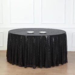 132" Premium Sequin Tablecloth, Round Glitter Table Cloth 25 132" Premium Sequin Tablecloth, Round Glitter Table Cloth -Home Decor Promotional Store TAB 02 136 BLK D03