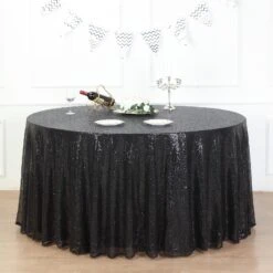 132" Premium Sequin Tablecloth, Round Glitter Table Cloth 26 132" Premium Sequin Tablecloth, Round Glitter Table Cloth -Home Decor Promotional Store TAB 02 136 BLK 01