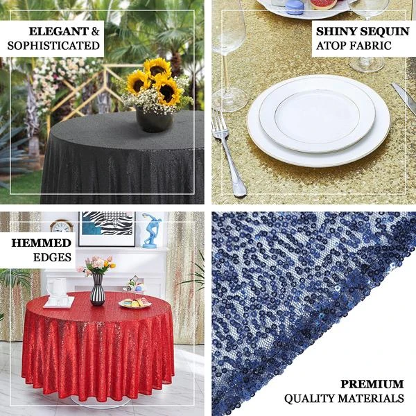 132" Premium Sequin Tablecloth, Round Glitter Table Cloth 2 132" Premium Sequin Tablecloth, Round Glitter Table Cloth - Image 2