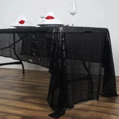 60" X 126" Premium Sequin Rectangle Tablecloth -Home Decor Promotional Store TAB 02 60126 BLK 01