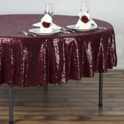 90" Premium Sequin Tablecloth, Round Glitter Table Cloth -Home Decor Promotional Store TAB 02 90 BURG 02