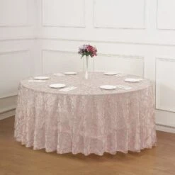 120" Sequin Leaf Embroidered Seamless Tulle Round Tablecloth, Sheer Table Overlay 29 120" Sequin Leaf Embroidered Seamless Tulle Round Tablecloth, Sheer Table Overlay -Home Decor Promotional Store TAB 02 FLOR 120 054 D07