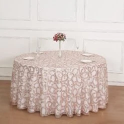 120" Sequin Leaf Embroidered Seamless Tulle Round Tablecloth, Sheer Table Overlay 22 120" Sequin Leaf Embroidered Seamless Tulle Round Tablecloth, Sheer Table Overlay -Home Decor Promotional Store TAB 02 FLOR 120 054 01