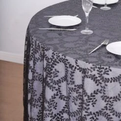 120" Sequin Leaf Embroidered Seamless Tulle Round Tablecloth, Sheer Table Overlay 38 120" Sequin Leaf Embroidered Seamless Tulle Round Tablecloth, Sheer Table Overlay -Home Decor Promotional Store TAB 02 FLOR 120 BLK D04