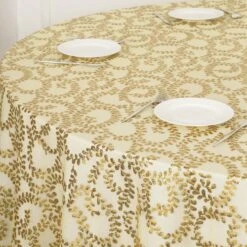 120" Sequin Leaf Embroidered Seamless Tulle Round Tablecloth, Sheer Table Overlay 27 120" Sequin Leaf Embroidered Seamless Tulle Round Tablecloth, Sheer Table Overlay -Home Decor Promotional Store TAB 02 FLOR 120 GOLD D04