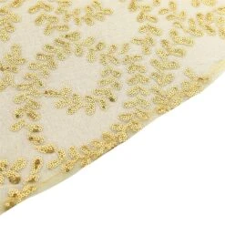120" Sequin Leaf Embroidered Seamless Tulle Round Tablecloth, Sheer Table Overlay 28 120" Sequin Leaf Embroidered Seamless Tulle Round Tablecloth, Sheer Table Overlay -Home Decor Promotional Store TAB 02 FLOR 120 GOLD D05
