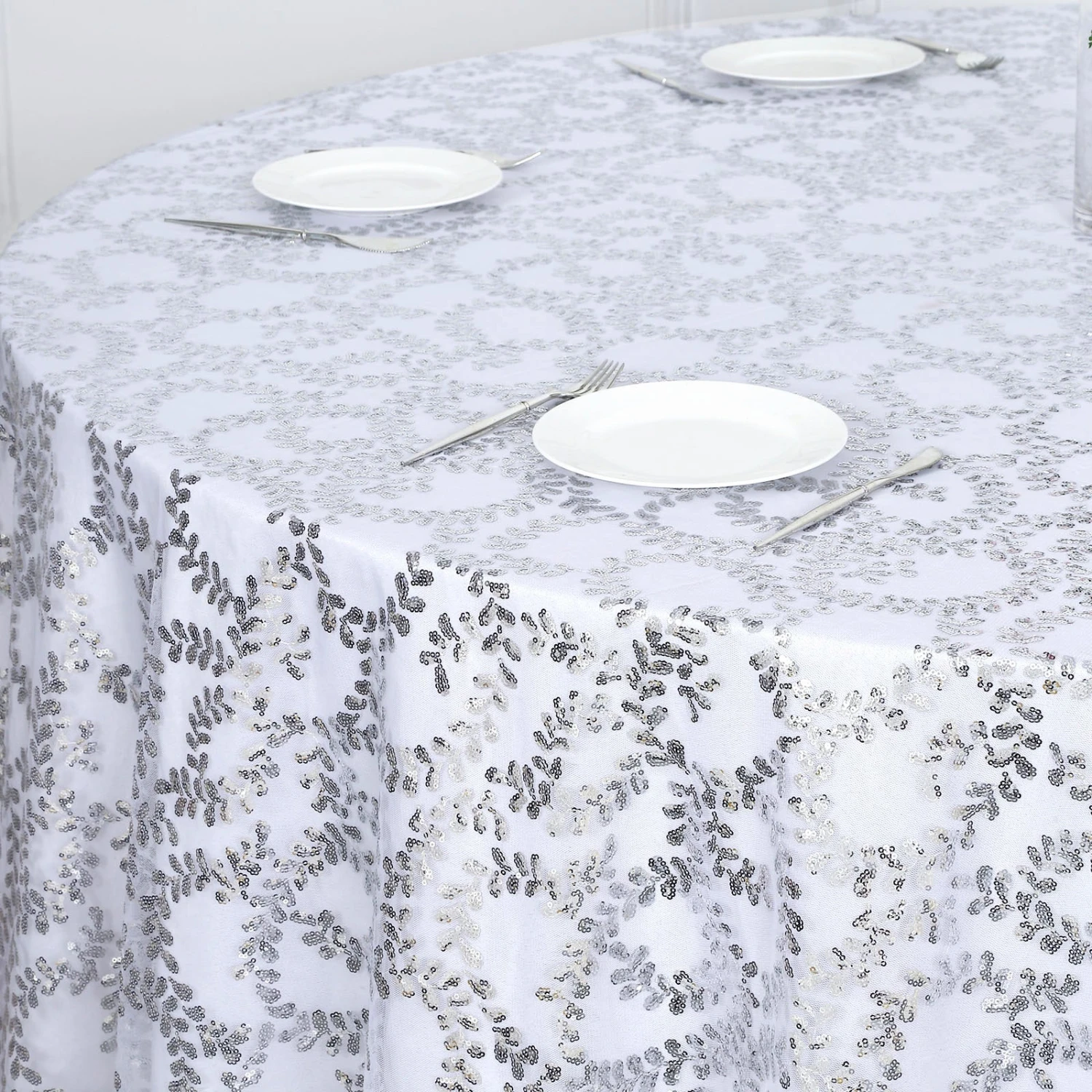 120" Sequin Leaf Embroidered Seamless Tulle Round Tablecloth, Sheer Table Overlay 16 120" Sequin Leaf Embroidered Seamless Tulle Round Tablecloth, Sheer Table Overlay - Image 16