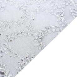 120" Sequin Leaf Embroidered Seamless Tulle Round Tablecloth, Sheer Table Overlay 36 120" Sequin Leaf Embroidered Seamless Tulle Round Tablecloth, Sheer Table Overlay -Home Decor Promotional Store TAB 02 FLOR 120 SILV D05