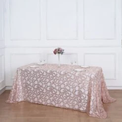 90"x156" Sequin Leaf Embroidered Tulle Rectangular Tablecloth -Home Decor Promotional Store TAB 02 FLOR 90156 054 D03