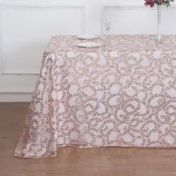 90"x156" Sequin Leaf Embroidered Tulle Rectangular Tablecloth -Home Decor Promotional Store TAB 02 FLOR 90156 054 D04