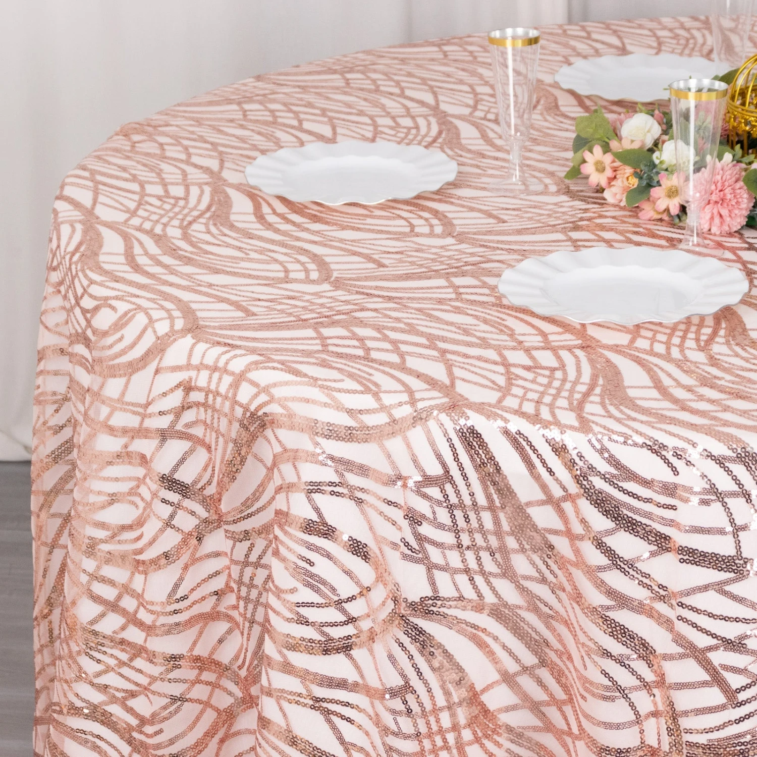 Wave Mesh Round Tablecloth With Embroidered Sequins 120" 11 Wave Mesh Round Tablecloth With Embroidered Sequins 120" - Image 11