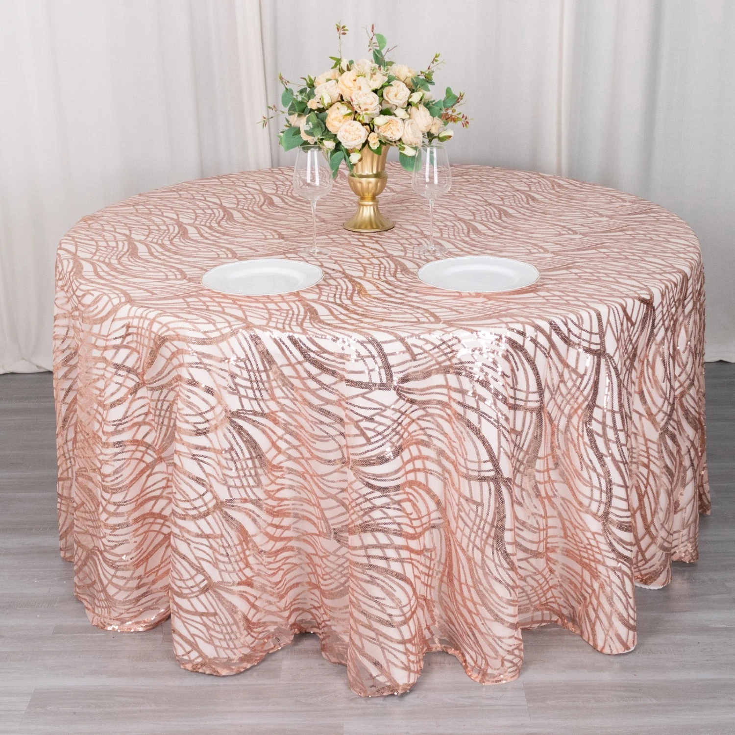 Wave Mesh Round Tablecloth With Embroidered Sequins 120" 10 Wave Mesh Round Tablecloth With Embroidered Sequins 120" - Image 10