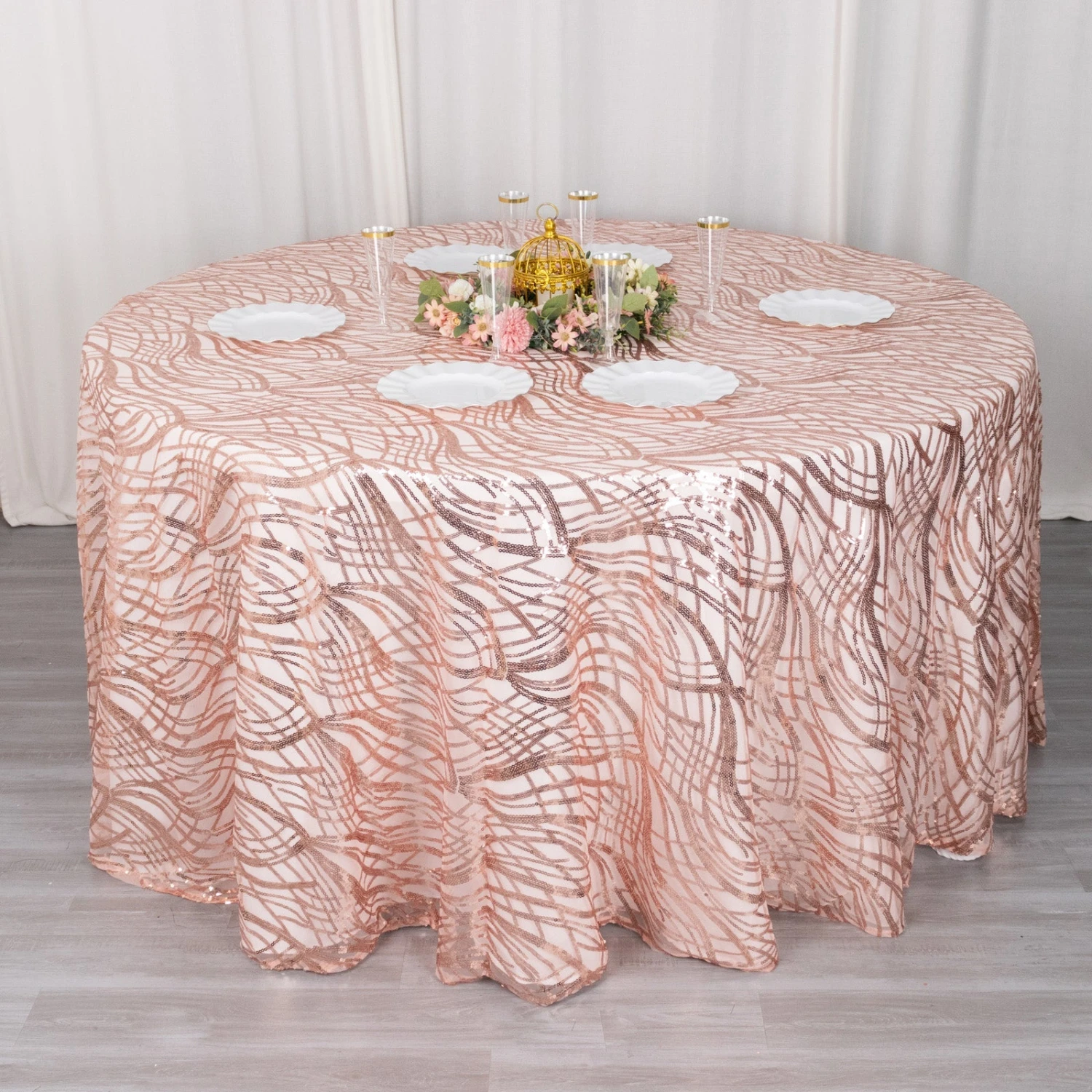 Wave Mesh Round Tablecloth With Embroidered Sequins 120" 2 Wave Mesh Round Tablecloth With Embroidered Sequins 120" - Image 2