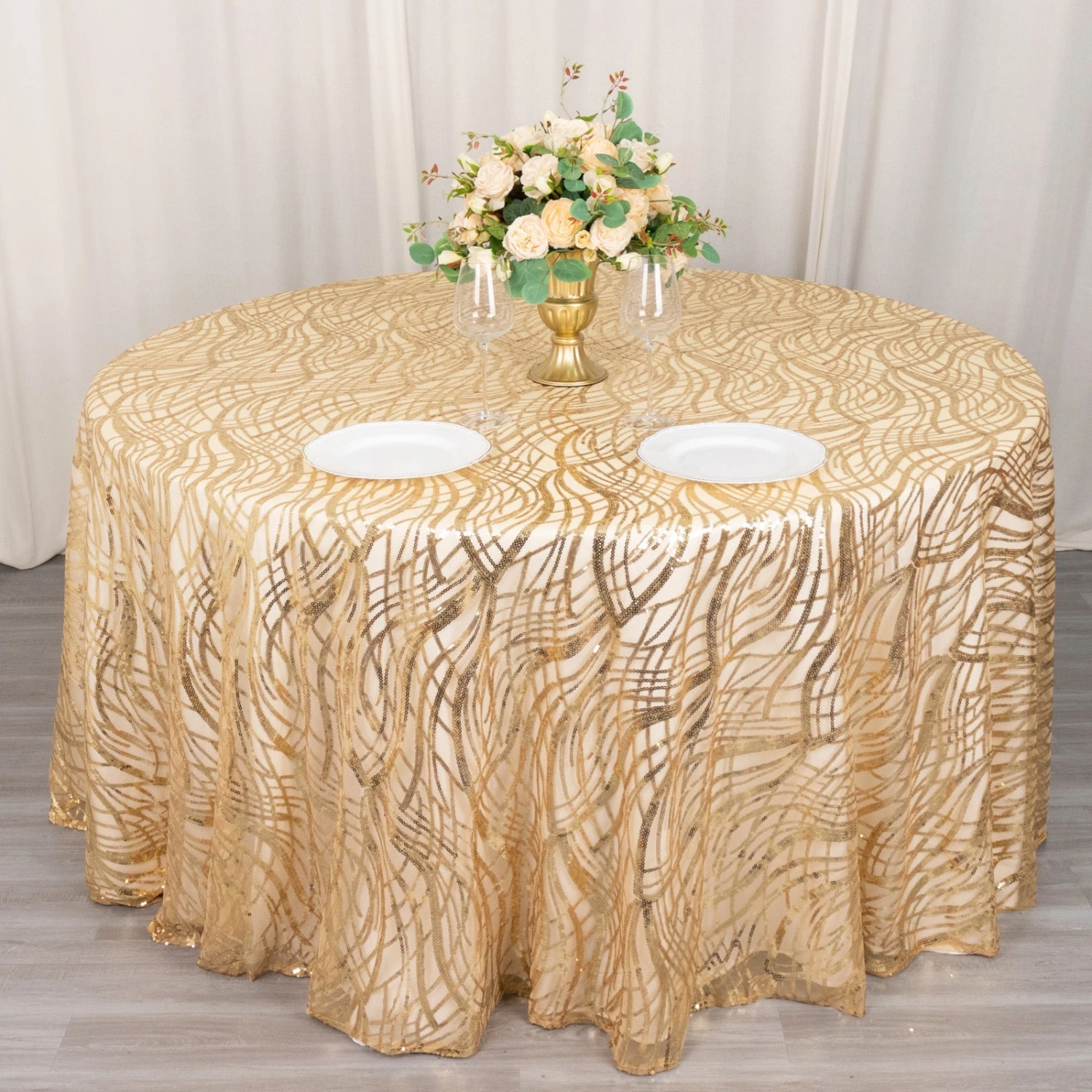 Wave Mesh Round Tablecloth With Embroidered Sequins 120" 14 Wave Mesh Round Tablecloth With Embroidered Sequins 120" - Image 14