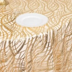 Wave Mesh Round Tablecloth With Embroidered Sequins 120" 35 Wave Mesh Round Tablecloth With Embroidered Sequins 120" -Home Decor Promotional Store TAB 02 WAVE 120 CHMP D04