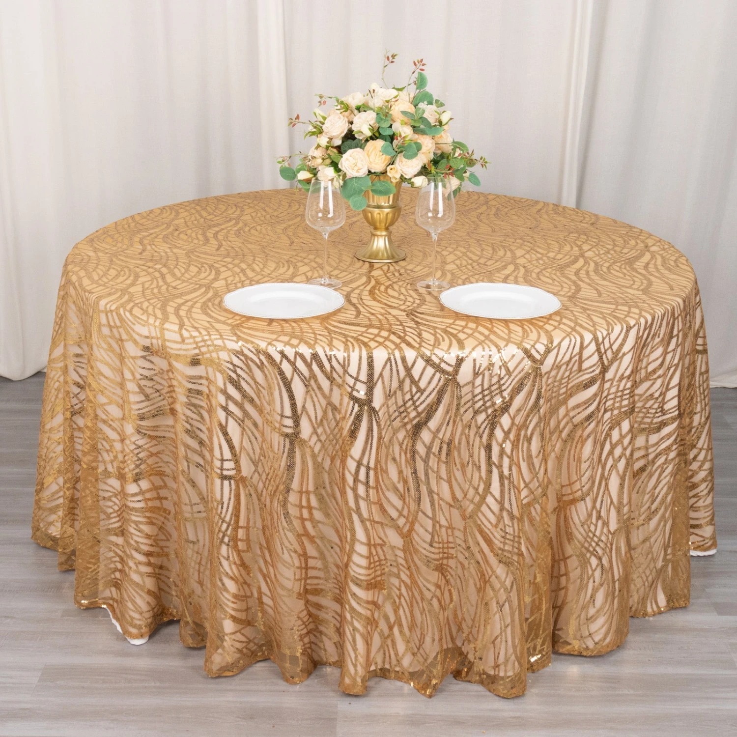 Wave Mesh Round Tablecloth With Embroidered Sequins 120" 6 Wave Mesh Round Tablecloth With Embroidered Sequins 120" - Image 6