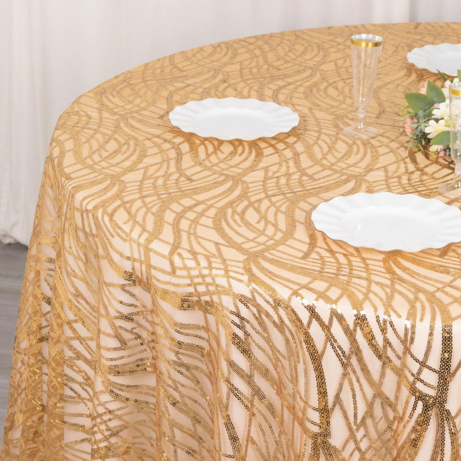 Wave Mesh Round Tablecloth With Embroidered Sequins 120" 7 Wave Mesh Round Tablecloth With Embroidered Sequins 120" - Image 7