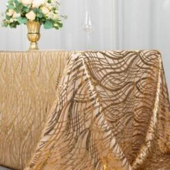 Wave Mesh Rectangular Tablecloth With Embroidered Sequins 90"x156" -Home Decor Promotional Store TAB 02 WAVE 90156 GOLD D01