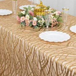 Wave Mesh Rectangular Tablecloth With Embroidered Sequins 90"x156" -Home Decor Promotional Store TAB 02 WAVE 90156 GOLD D04