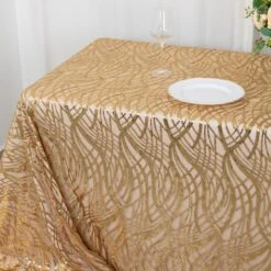 Wave Mesh Rectangular Tablecloth With Embroidered Sequins 90"x156" -Home Decor Promotional Store TAB 02 WAVE 90156 GOLD D06