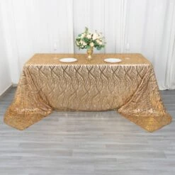 Wave Mesh Rectangular Tablecloth With Embroidered Sequins 90"x156" -Home Decor Promotional Store TAB 02 WAVE 90156 GOLD 01
