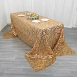 Wave Mesh Rectangular Tablecloth With Embroidered Sequins 90"x156" -Home Decor Promotional Store TAB 02 WAVE 90156 GOLD 02