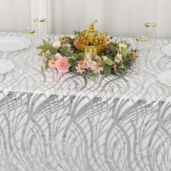 Wave Mesh Rectangular Tablecloth With Embroidered Sequins 90"x156" -Home Decor Promotional Store TAB 02 WAVE 90156 SILV D06