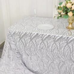 Wave Mesh Rectangular Tablecloth With Embroidered Sequins 90"x156" -Home Decor Promotional Store TAB 02 WAVE 90156 SILV D07