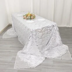 Wave Mesh Rectangular Tablecloth With Embroidered Sequins 90"x156" -Home Decor Promotional Store TAB 02 WAVE 90156 SILV 02