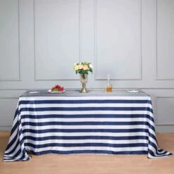 90" X 132" | Stripe Satin Rectangle Tablecloth | Seamless 37 90" X 132" | Stripe Satin Rectangle Tablecloth | Seamless -Home Decor Promotional Store TAB 15 90132 NAVY 01