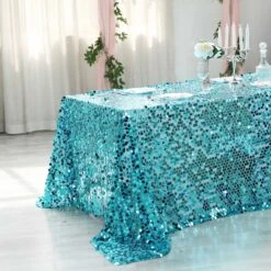 90"x132" Seamless Big Payette Sequin Rectangle Tablecloth Premium Collection -Home Decor Promotional Store TAB 71 90132 TURQ D03