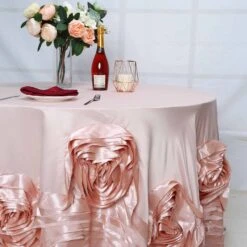 120" Large Rosette Round Lamour Satin Tablecloth -Home Decor Promotional Store TAB 73 120 046 D08