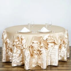120" Large Rosette Round Lamour Satin Tablecloth -Home Decor Promotional Store TAB 73 120 CHMP 01