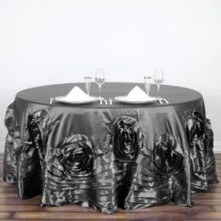 120" Large Rosette Round Lamour Satin Tablecloth -Home Decor Promotional Store TAB 73 120 CHRC 01