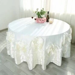 120" Large Rosette Round Lamour Satin Tablecloth -Home Decor Promotional Store TAB 73 120 IVR 01