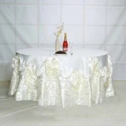 120" Large Rosette Round Lamour Satin Tablecloth -Home Decor Promotional Store TAB 73 120 IVR 02