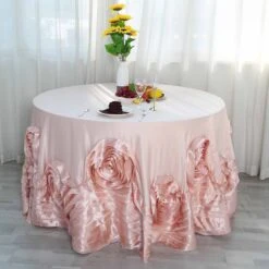 132" Large Rosette Round Lamour Satin Tablecloth -Home Decor Promotional Store TAB 73 132 046 D01