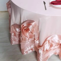 132" Large Rosette Round Lamour Satin Tablecloth -Home Decor Promotional Store TAB 73 132 046 D10