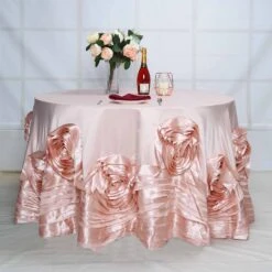 132" Large Rosette Round Lamour Satin Tablecloth -Home Decor Promotional Store TAB 73 132 046 01