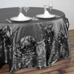 132" Large Rosette Round Lamour Satin Tablecloth -Home Decor Promotional Store TAB 73 132 CHRC D01