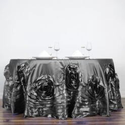 132" Large Rosette Round Lamour Satin Tablecloth -Home Decor Promotional Store TAB 73 132 CHRC 01