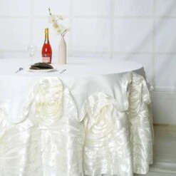 132" Large Rosette Round Lamour Satin Tablecloth -Home Decor Promotional Store TAB 73 132 IVR D11