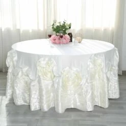 132" Large Rosette Round Lamour Satin Tablecloth -Home Decor Promotional Store TAB 73 132 IVR 01