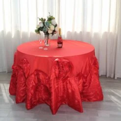 132" Large Rosette Round Lamour Satin Tablecloth -Home Decor Promotional Store TAB 73 132 RED 02 3f652ba5 4788 4785 8376 a93e4c54fe12