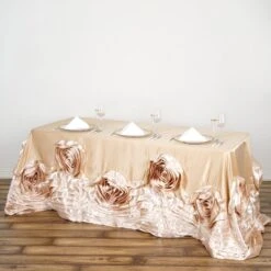 90" X 132" Large Rosette Rectangular Lamour Satin Tablecloth -Home Decor Promotional Store TAB 73 90132 CHMP 01