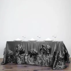 90" X 132" Large Rosette Rectangular Lamour Satin Tablecloth -Home Decor Promotional Store TAB 73 90132 CHRC 02