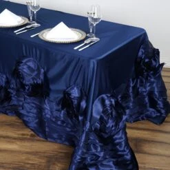 90" X 132" Large Rosette Rectangular Lamour Satin Tablecloth -Home Decor Promotional Store TAB 73 90132 NAVY D01