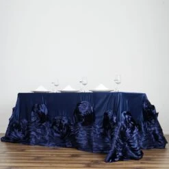 90" X 132" Large Rosette Rectangular Lamour Satin Tablecloth -Home Decor Promotional Store TAB 73 90132 NAVY 02