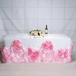 90" X 132" Large Rosette Rectangular Lamour Satin Tablecloth -Home Decor Promotional Store TAB 73 90132 WHTPK 02